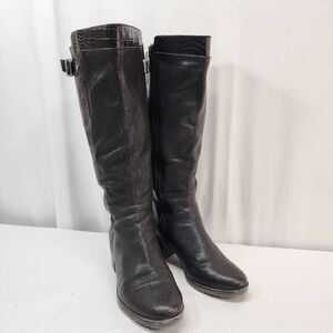 Naturalizer Rozene Size 8.5 Wide Calf Leather Embossed Knee High Boots Black Lin